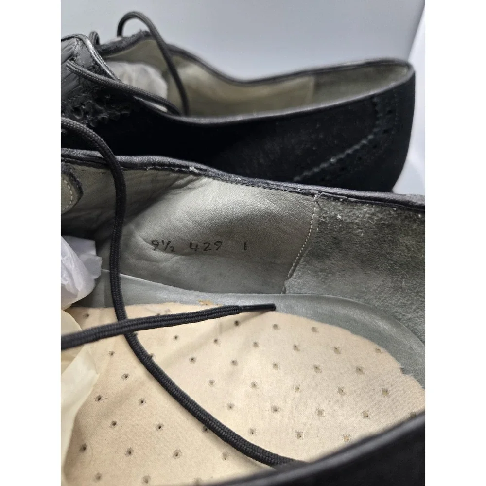 Belvedere Mens Wingtip Oxfords Black Leather Crocodile Square‎ Toe Lace Up 9.5